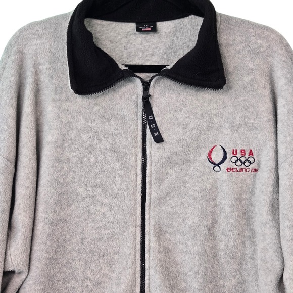 Team USA Beijing 2008 Olympics Fleece Jacket Grey Full Zip Mens XXL Made in USA - Picture 3 of 13